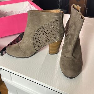 Taupe Suede Heeled Booties